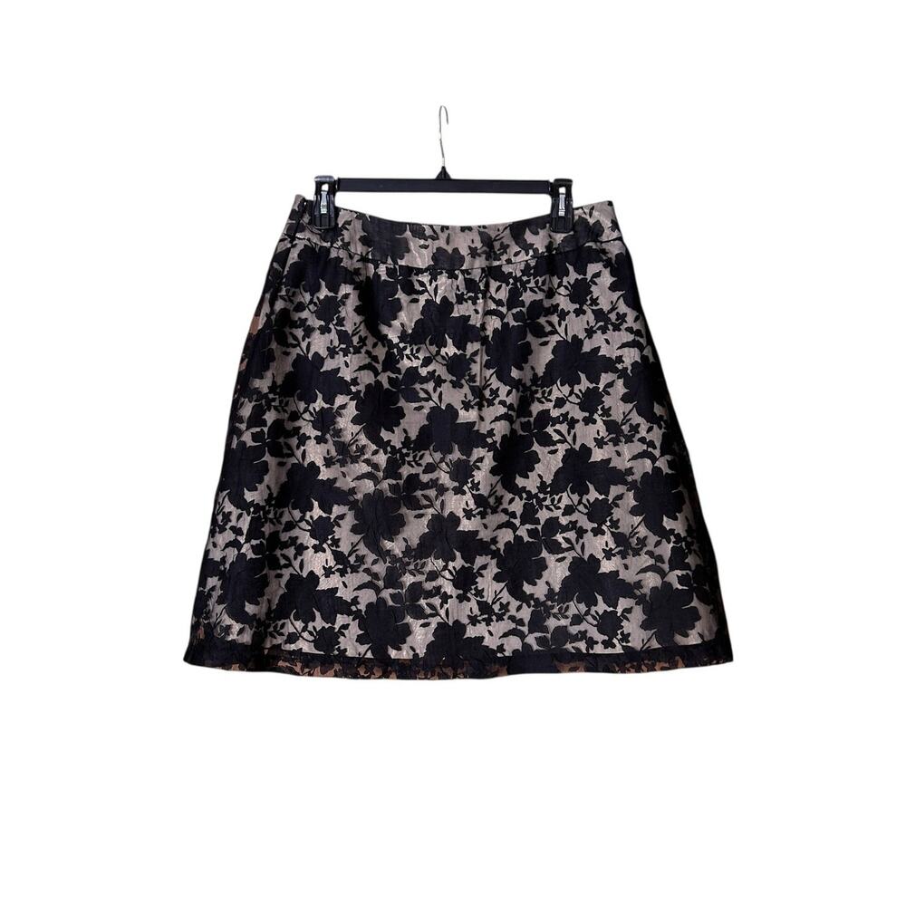 Y2K Burnout Overlay Skirt Black Sheer Floral Gold Lined Cocktail Size 14